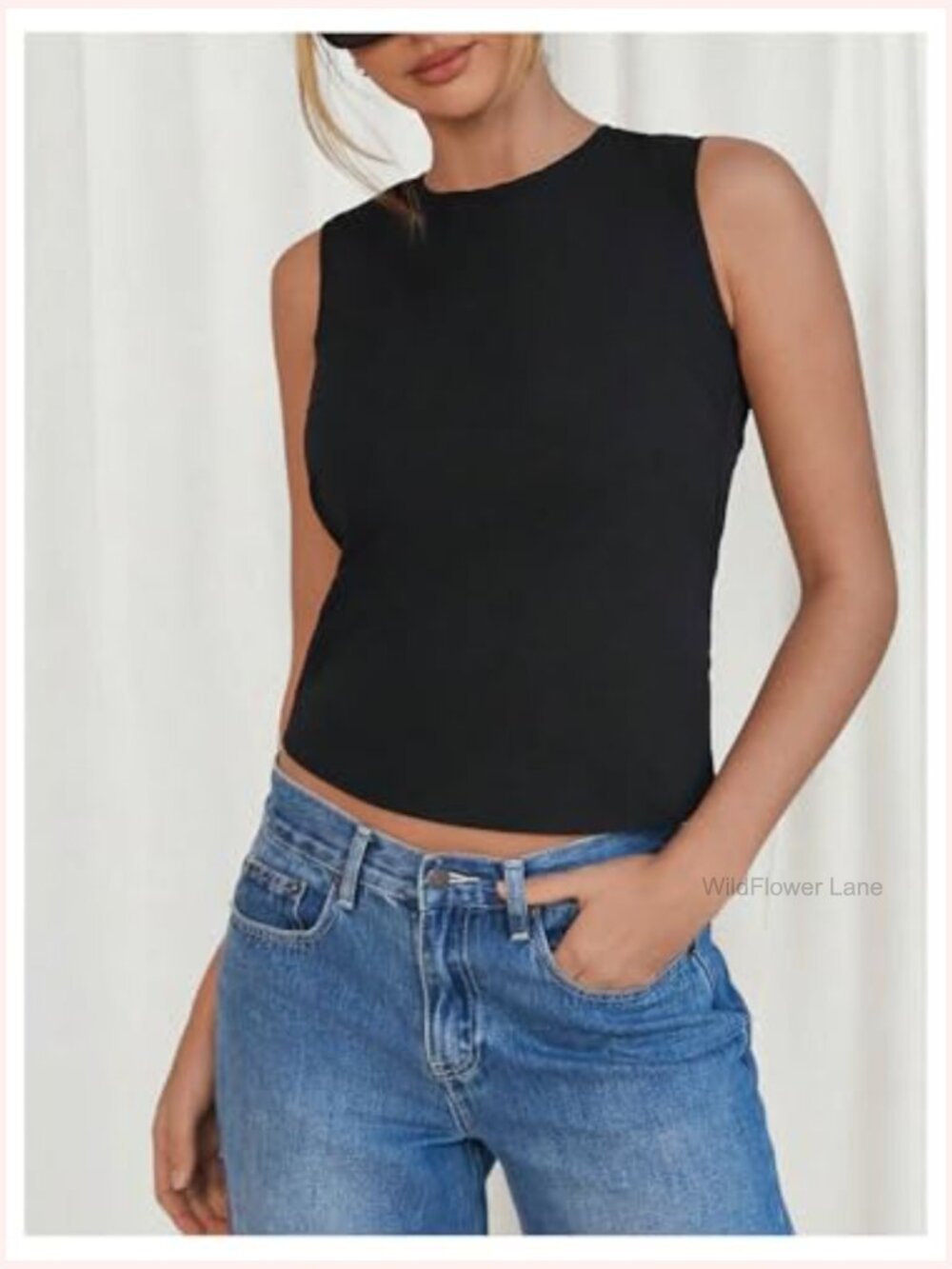 Crew Neck Sleeveless Tank Top with Bow Tie Back - Picture 4 of 5